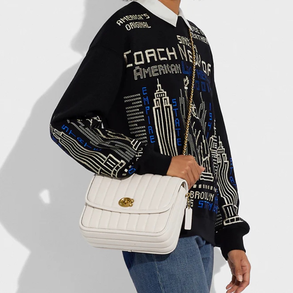 Coach Quilted Madison Shoulder Bag in Chalk with Gold Chain